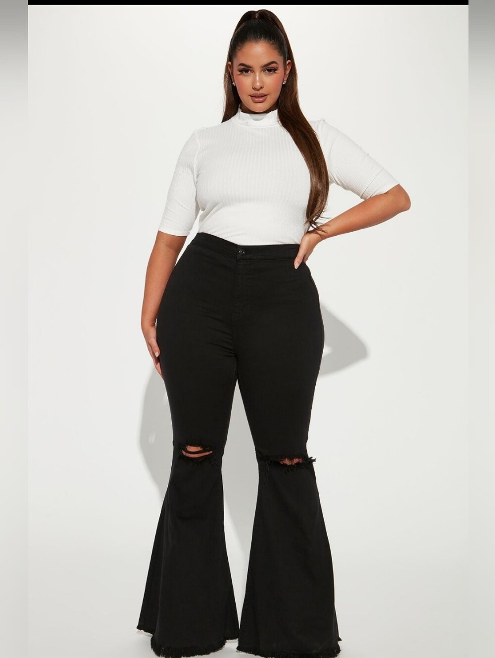 Black Distressed Flare Bell Bottom Jeans Plus Size 20 4XL